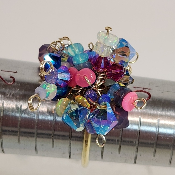 ◇ Genuine Artisan 14KGF With Ethiopian Opals & Swarovski Crystals Cluster Ring - Picture 11 of 15